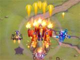 Picking up a power-up in Hawk - Freedom Squadron Fighting a boss in Hawk - Freedom Squadron
