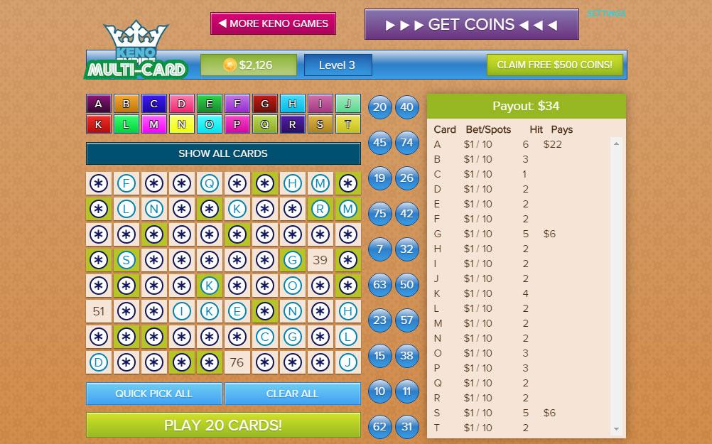 online casino multi card keno
